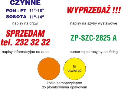 Napisy i wzory wycinane z folii samoprzylepnej - cennik Napisy i wzory wycinane z folii samoprzylepnej